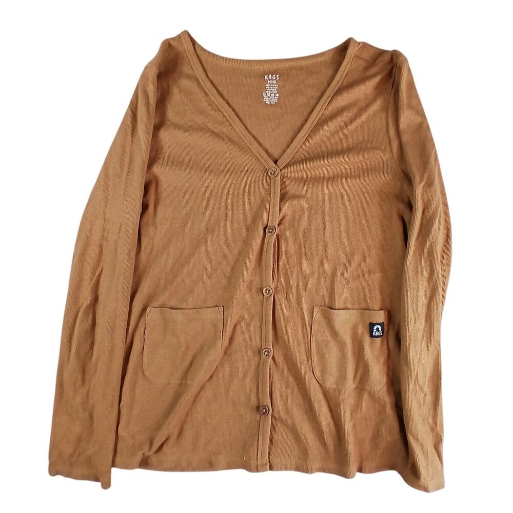 Rags Essentials Cardigan Kids Large 11/12 Brown Sweater Long Sleeve Button